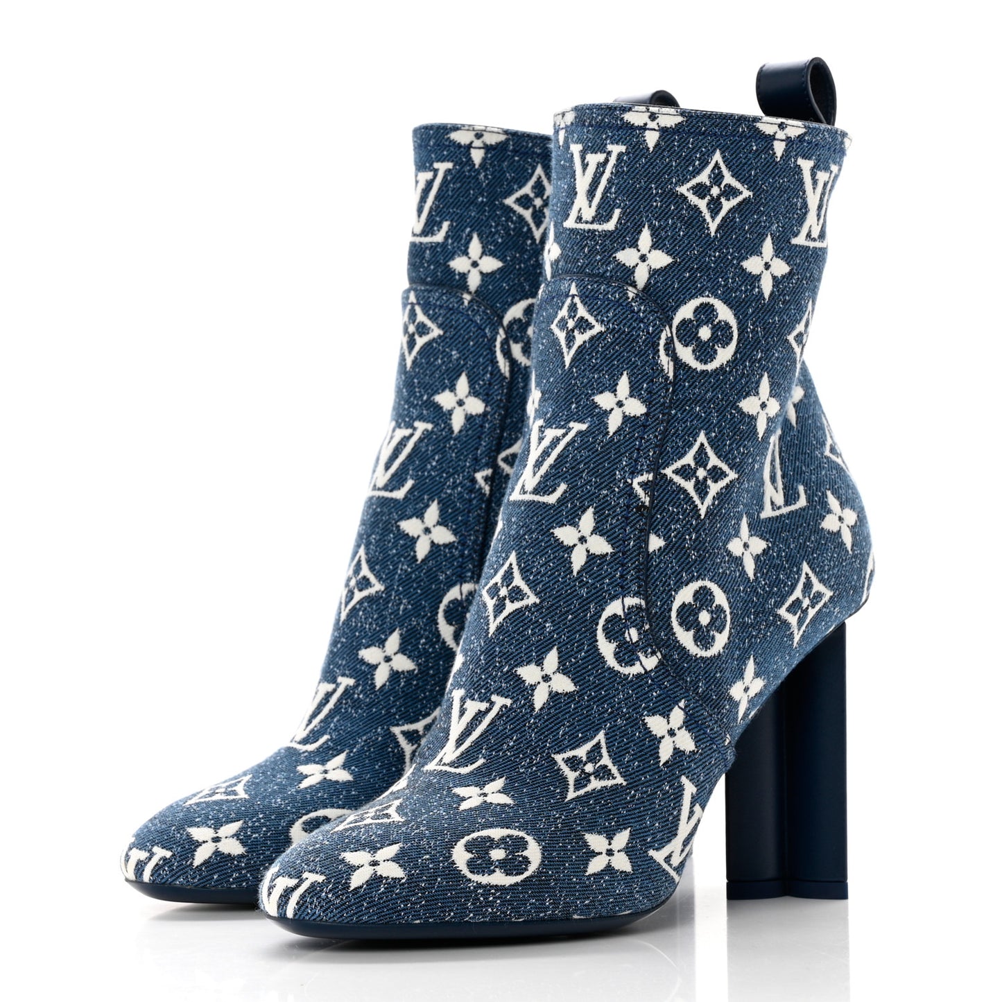 Denim Monogram Silhouette Ankle Boots 36 Navy Blue