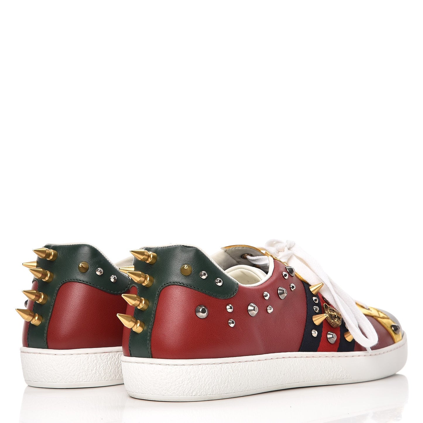 Calfskin Web Studded Mens Ace Sneakers 10 Red