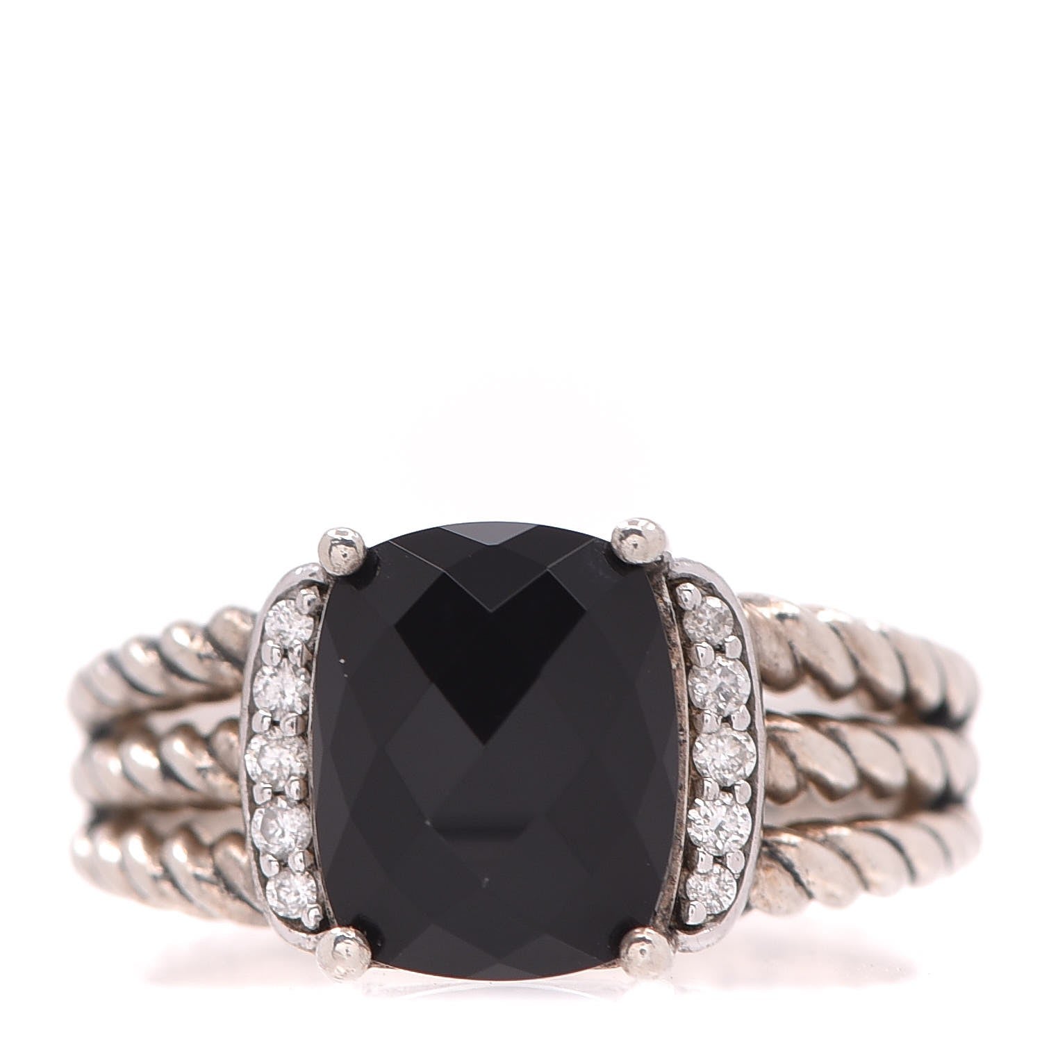 David Yurman Sterling Silver Diamond Black Onyx 10mm Petite Wheaton Ring 54 7 1 of 5