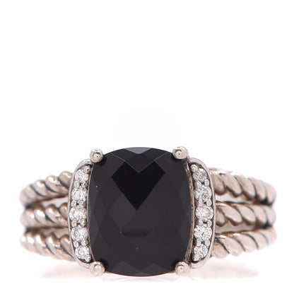 David Yurman Sterling Silver Diamond Black Onyx 10mm Petite Wheaton Ring 54 7 1 of 5