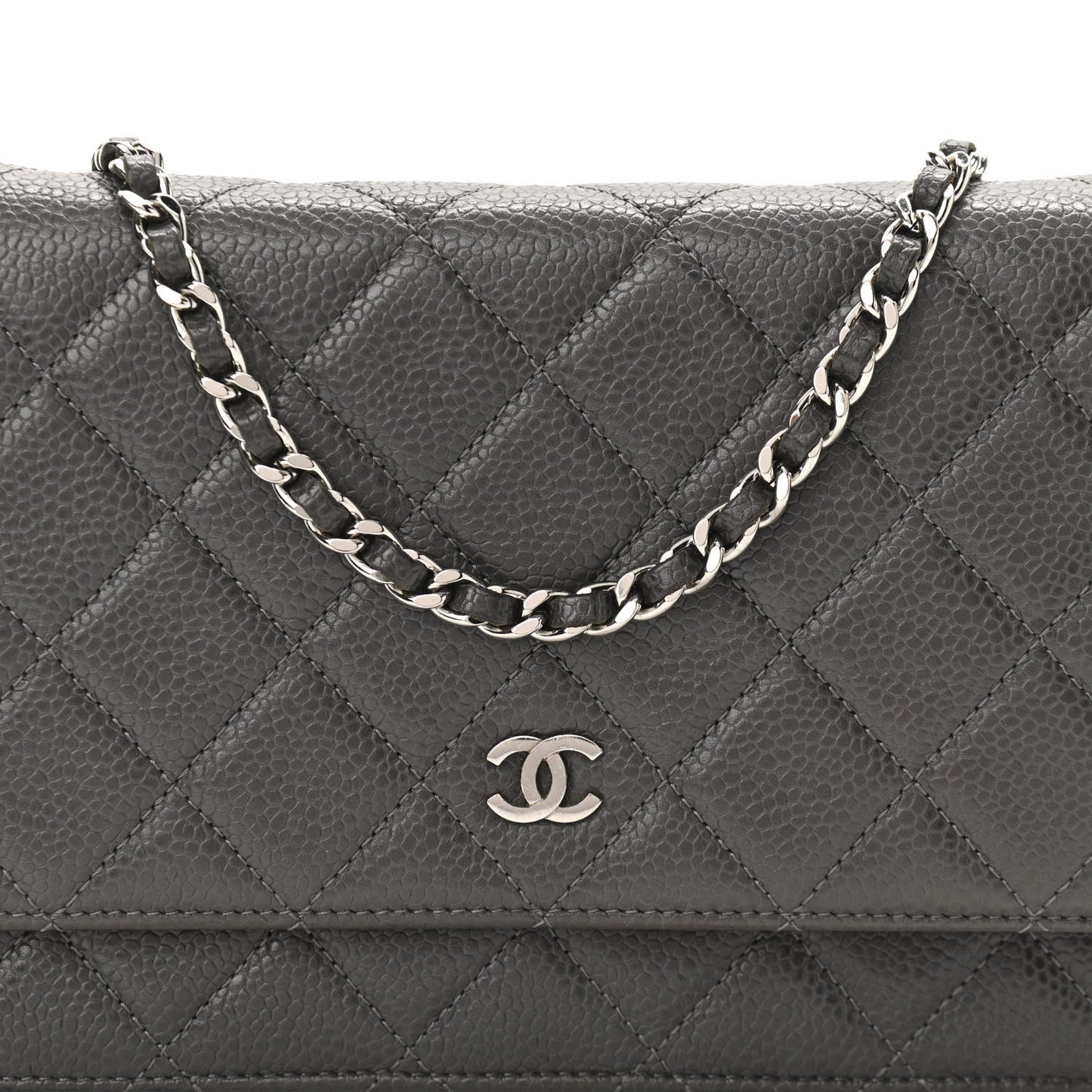 Caviar Quilted Wallet On Chain WOC Dark Grey