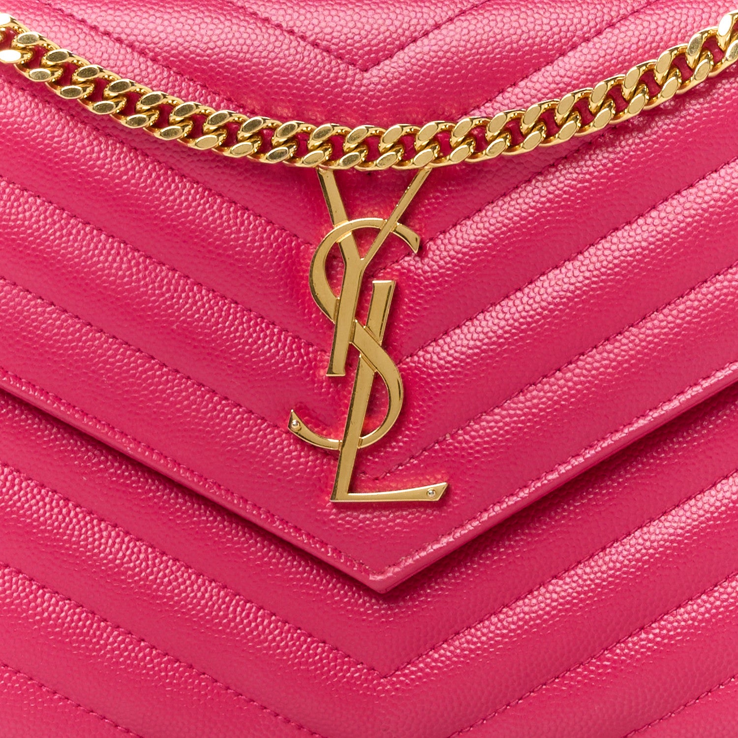 Saint Laurent Grain De Poudre Matelasse Chevron Monogram Chain Wallet Bubblegum 7 of 10