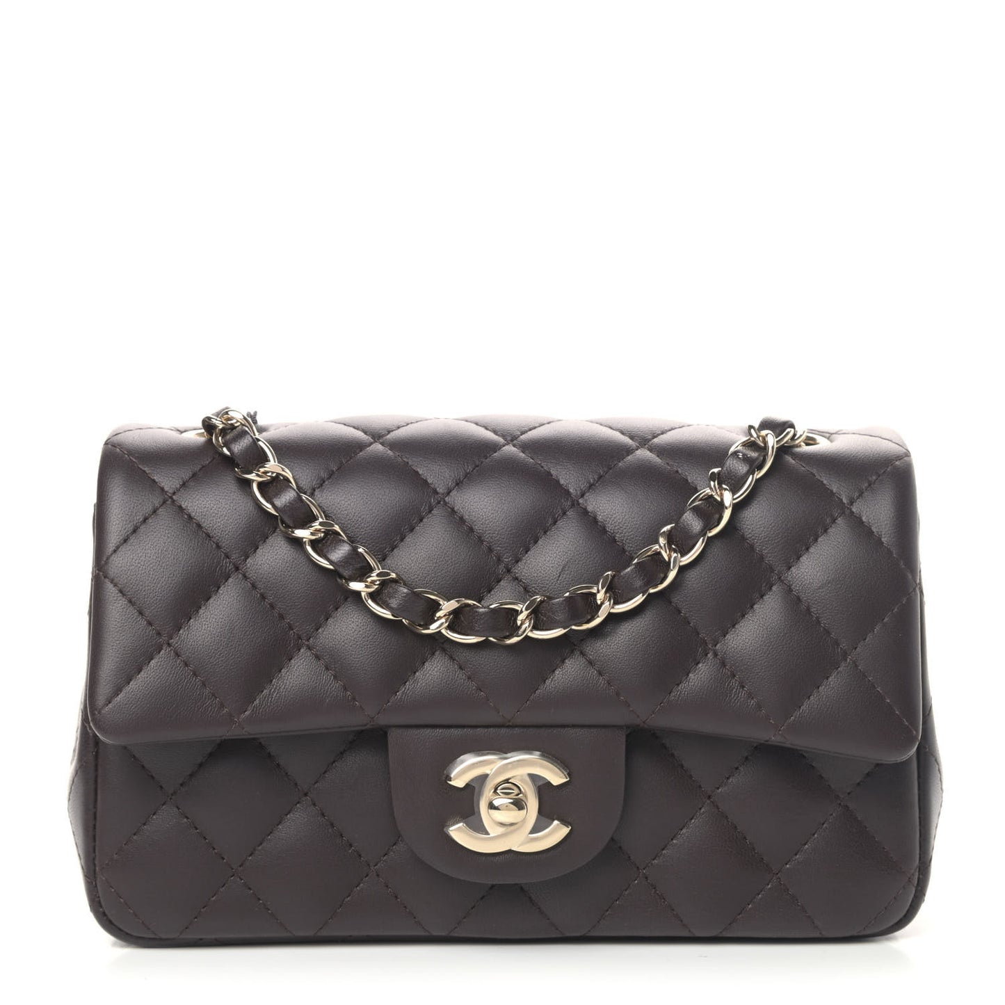 Lambskin Quilted Mini Rectangular Flap Dark Brown