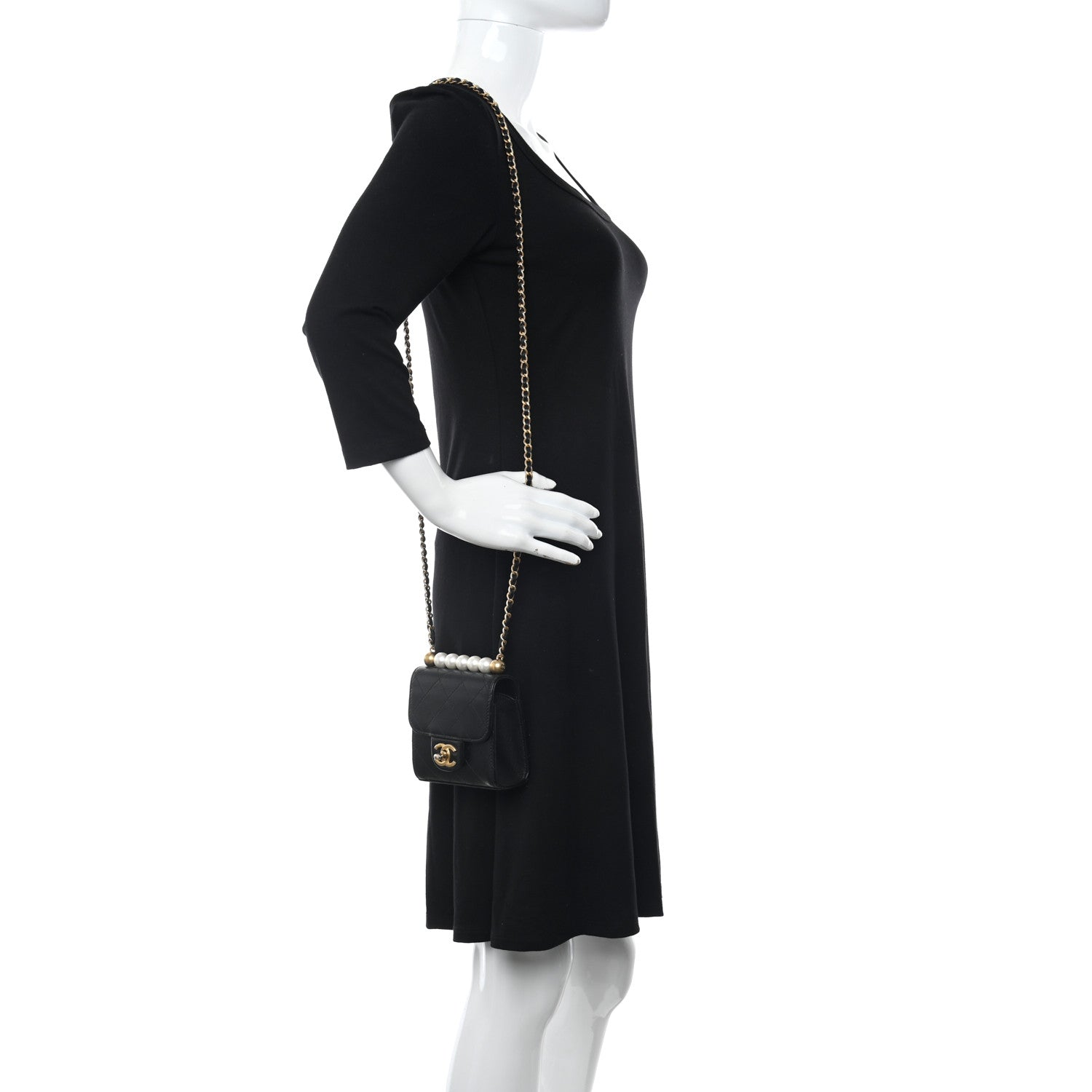 Chanel Goatskin Chic Pearls Clutch On Chain Black 2 of 10