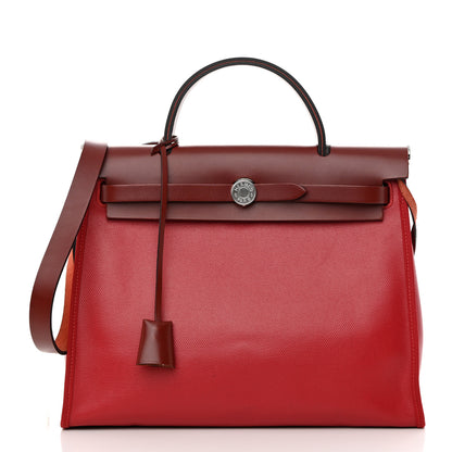 Hermes Toile H Berline Vache Hunter Herbag Zip PM 31 Rouge Piment Ecru 3 of 14