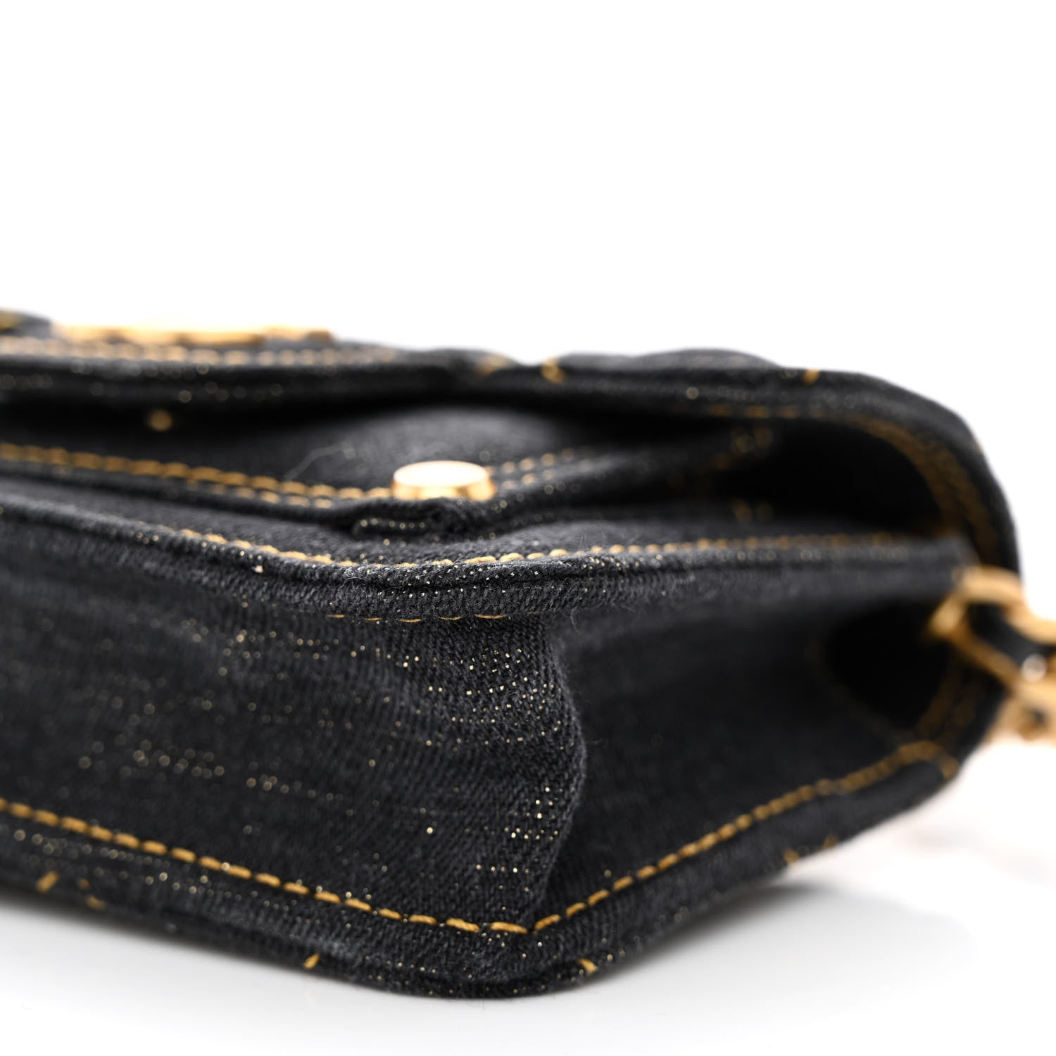 Chanel Denim Quilted Double You Card Holder On Chain Black Golden 10 of 11
