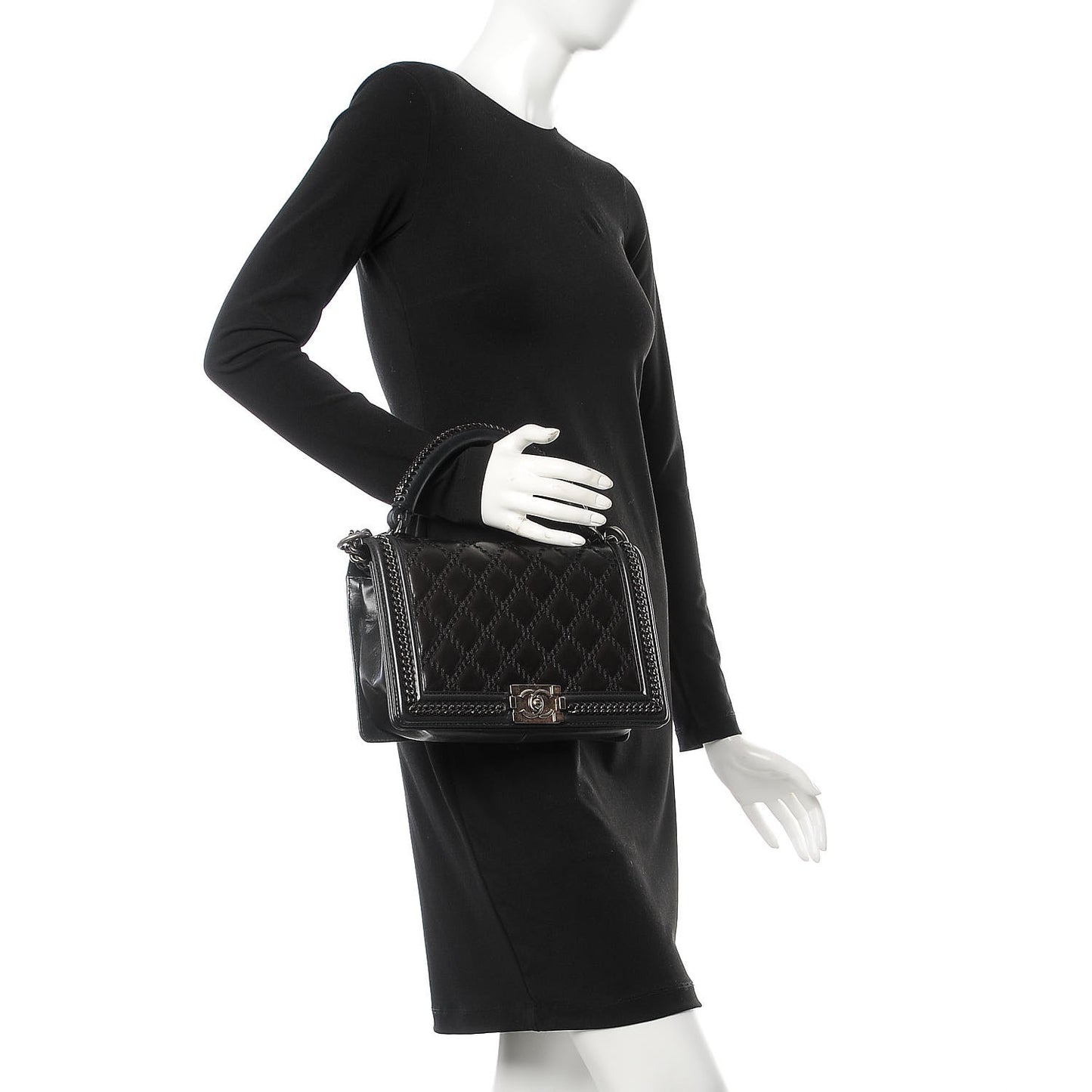 Calfskin Quilted New Medium Boy Top Handle Flap Black