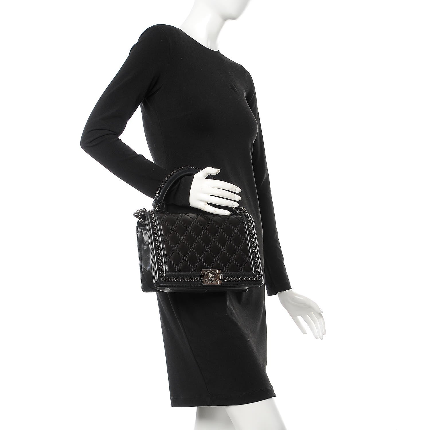 Chanel Calfskin Quilted New Medium Boy Top Handle Flap Black 3 of 11