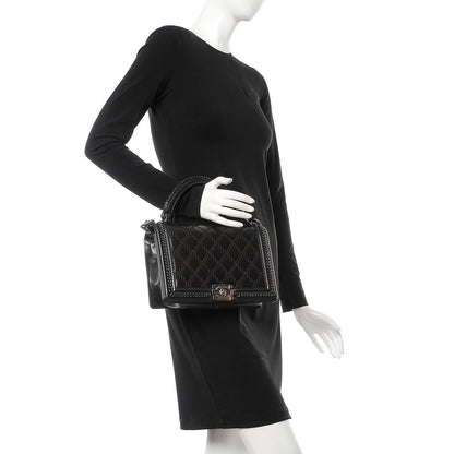 Chanel Calfskin Quilted New Medium Boy Top Handle Flap Black 3 of 11