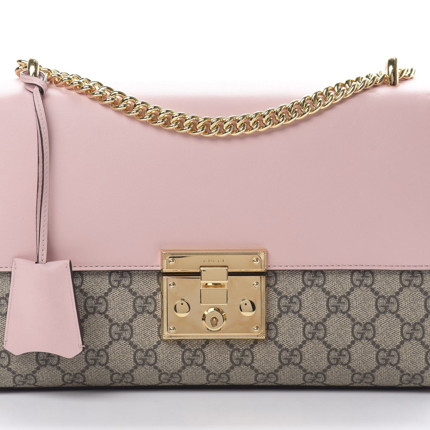 GG Supreme Monogram Calfskin Medium Padlock Shoulder Bag Beige Perfect Pink