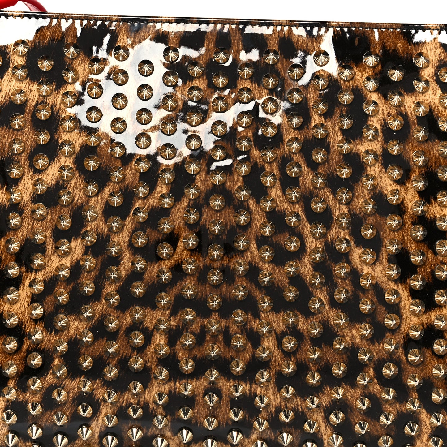 Patent Leopard Print Loubiposh Spiked Crossbody Clutch