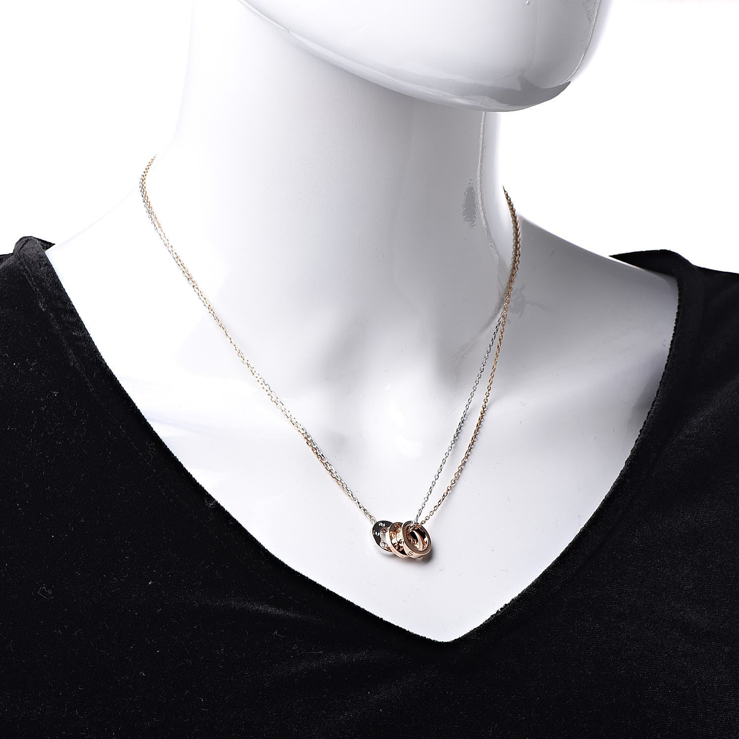 Cartier 18K White Pink Gold Diamond Three Ring LOVE Pendant Necklace 2 of 7