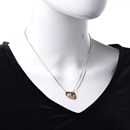 Cartier 18K White Pink Gold Diamond Three Ring LOVE Pendant Necklace 2 of 7