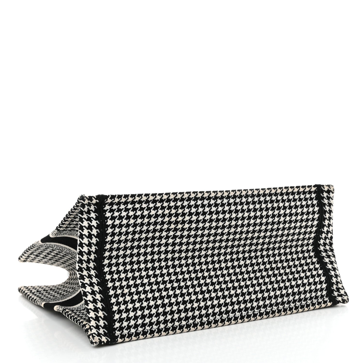 Christian Dior Canvas Houndstooth Embroidered Medium Book Tote Black White 4 of 17