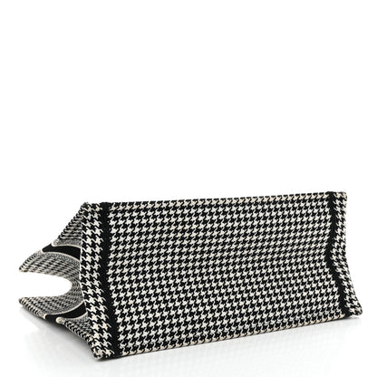 Christian Dior Canvas Houndstooth Embroidered Medium Book Tote Black White 4 of 17