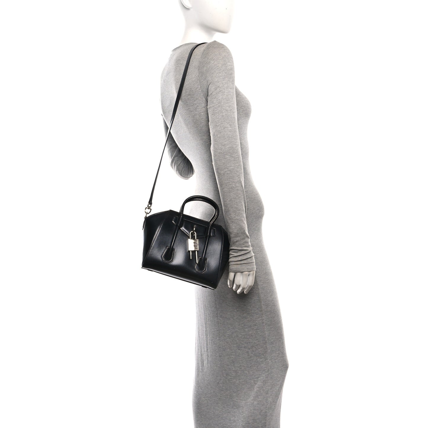 Box Calfskin Mini Lock Antigona Shoulder Bag Black