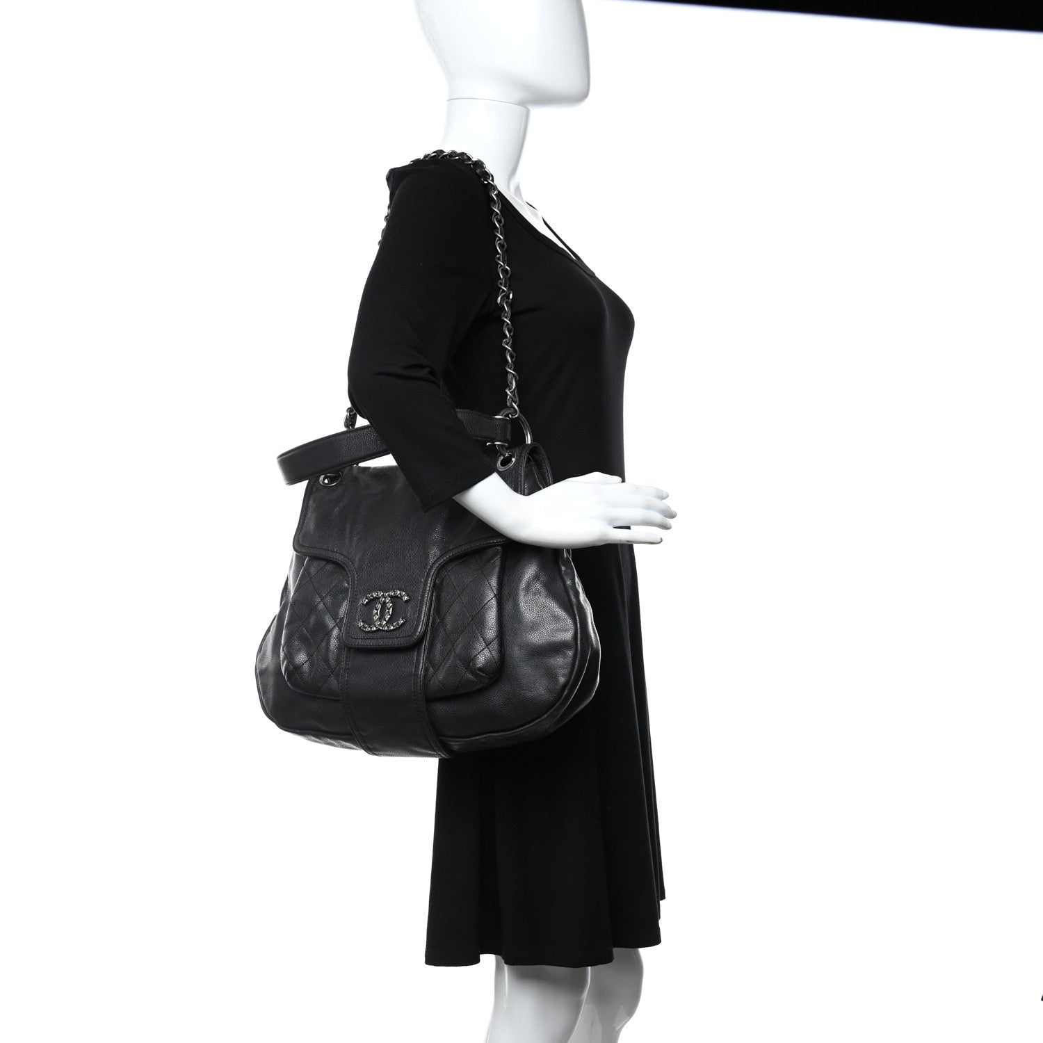 Chanel Glazed Caviar Coco Rider Flap Hobo Dark Grey 2 of 11