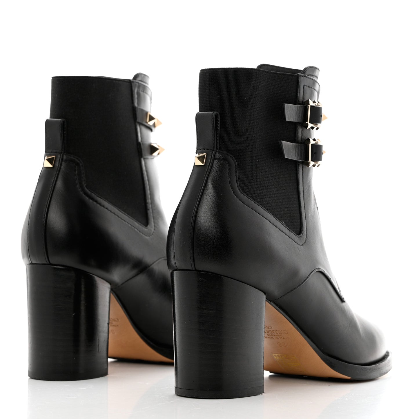 Calfskin Rockstud Double Buckle Beatle Chelsea 70mm Ankle Boots 38 Black