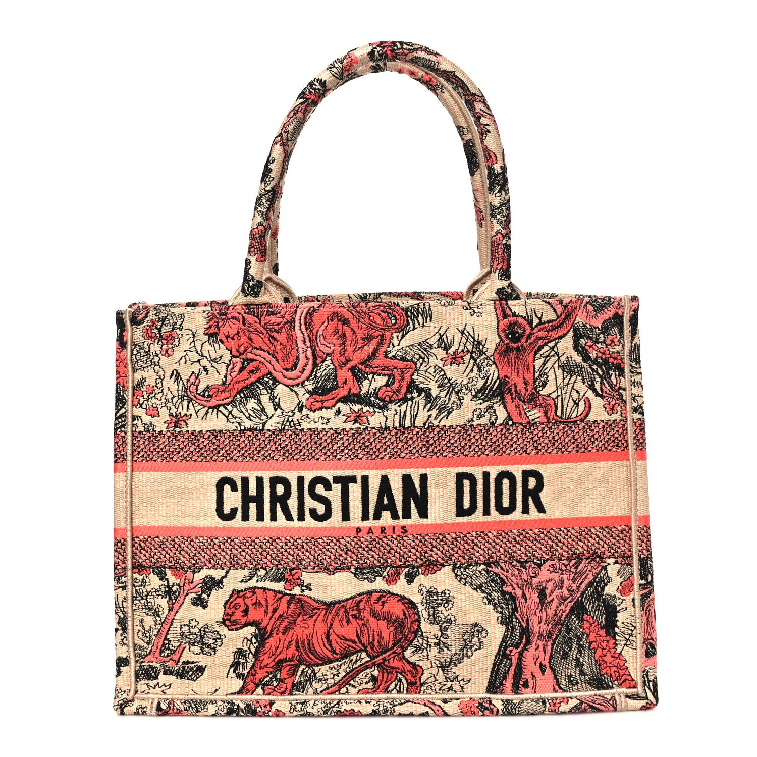Christian Dior Canvas Toile De Jouy Embroidered Medium Book Tote Rose Multicolor 1 of 10