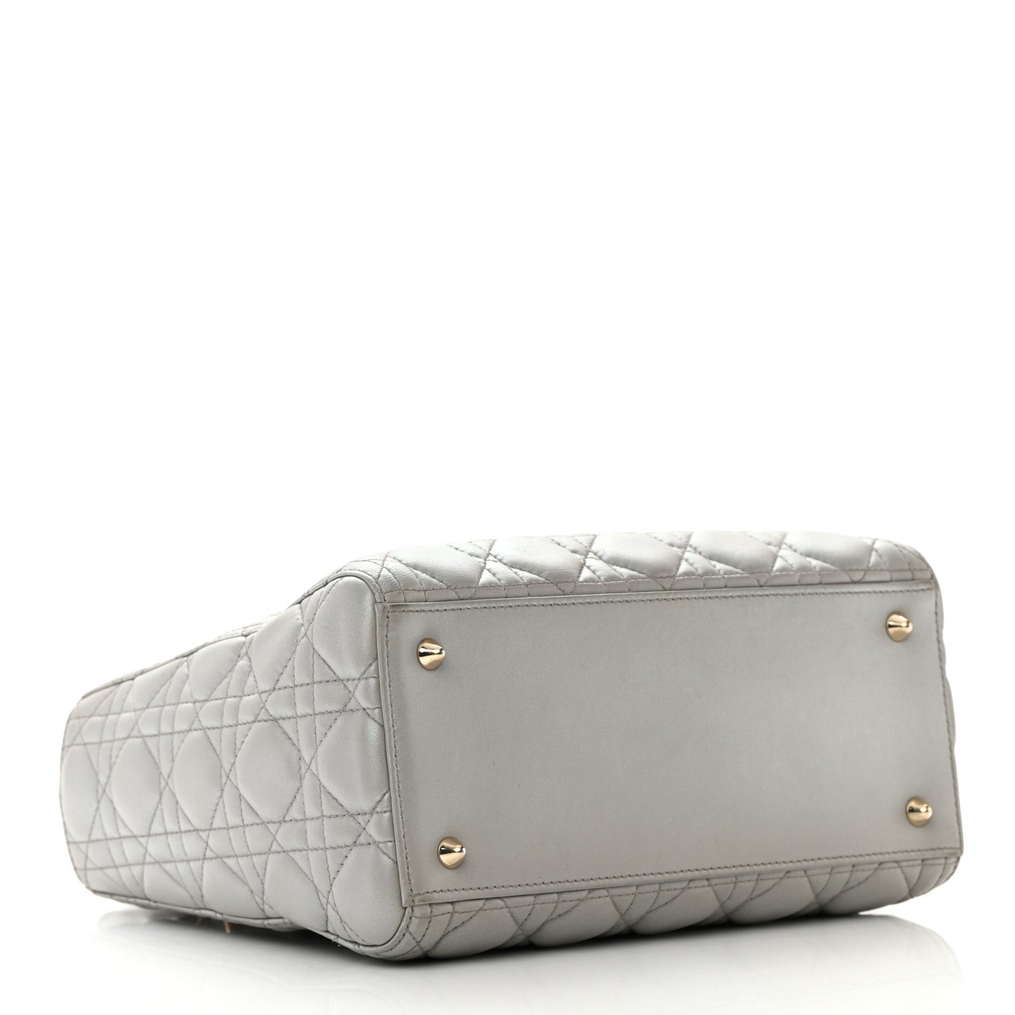 Metallic Lambskin Cannage Medium Lady Dior Silver