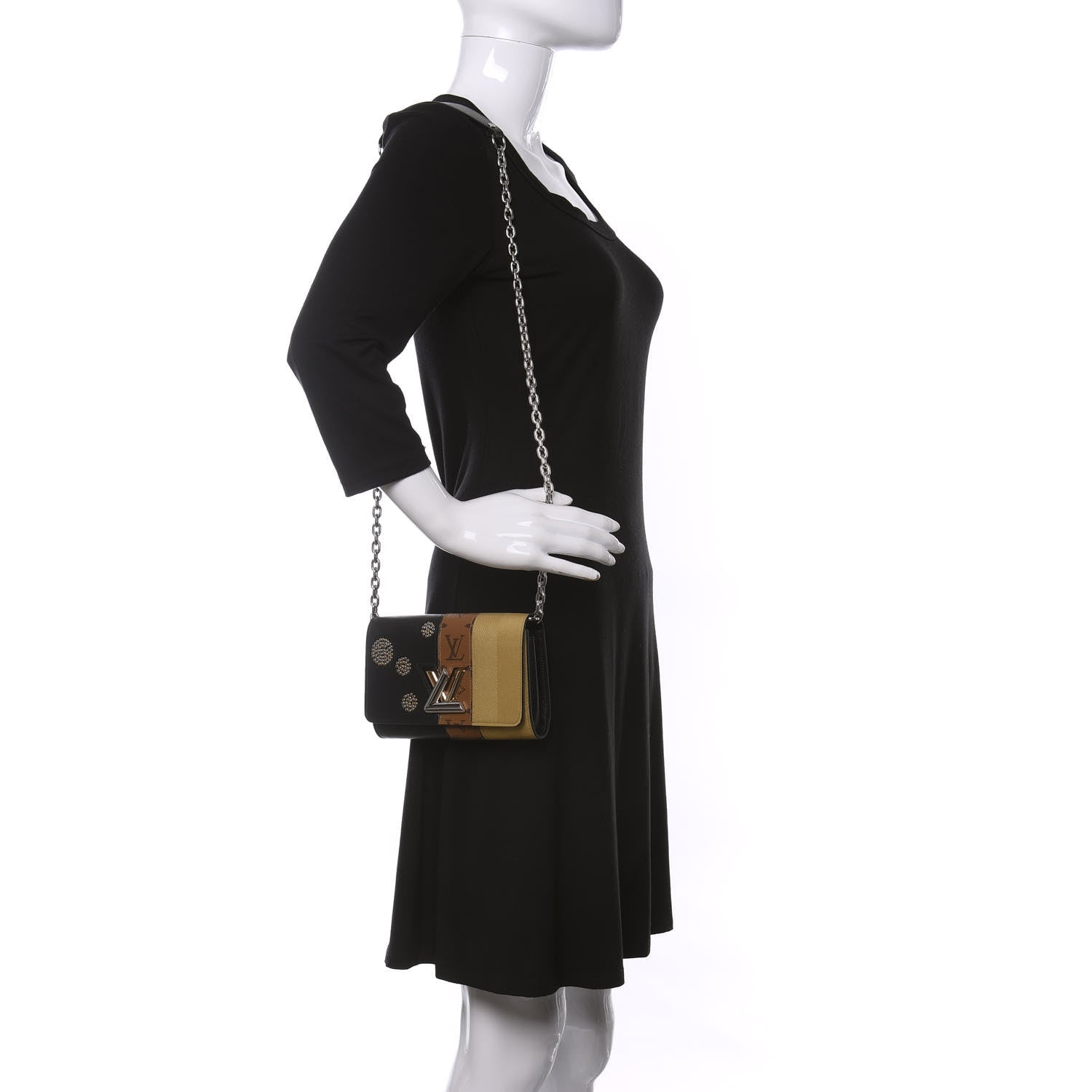 Louis Vuitton Calfskin Reverse Monogram Studded Night Lights Twist Chain Wallet 2 of 10
