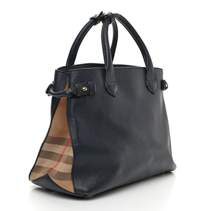 Burberry Grainy Calfskin House Check Medium Banner Tote Ink Blue 2 of 16