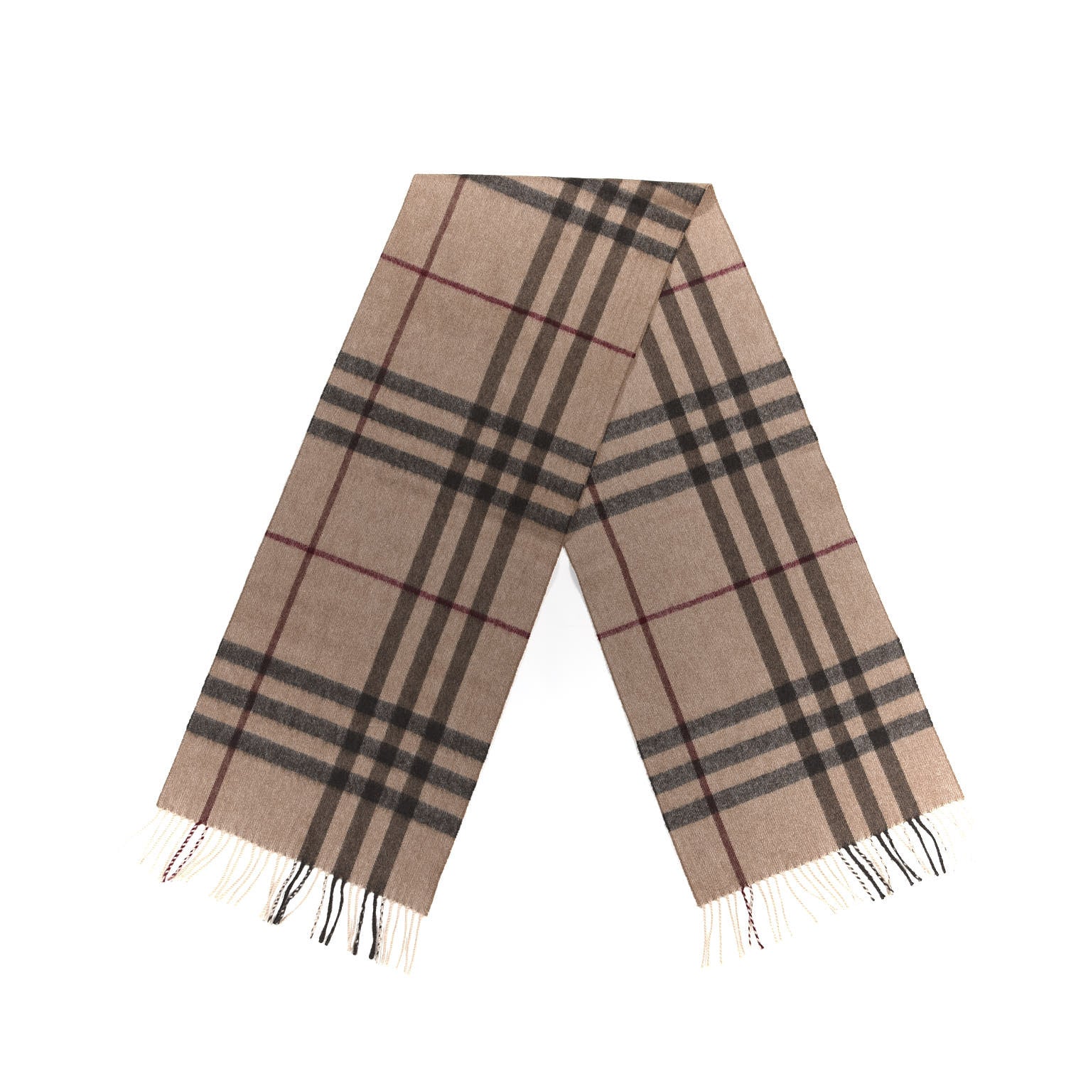 Burberry Cashmere Giant Check Fringe Scarf Brown 2 of 4