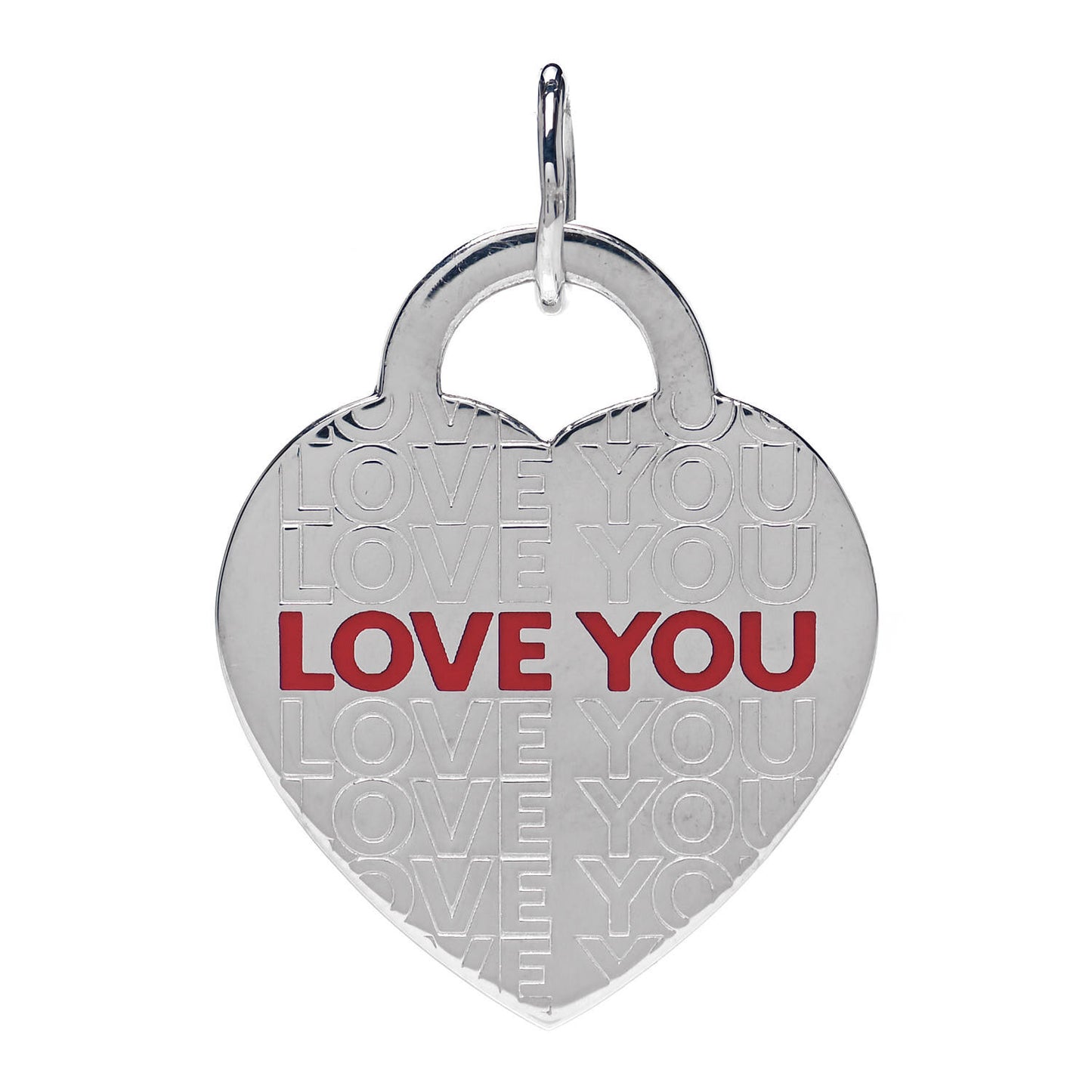 Sterling Silver Enamel LOVE YOU Heart Pendant Red