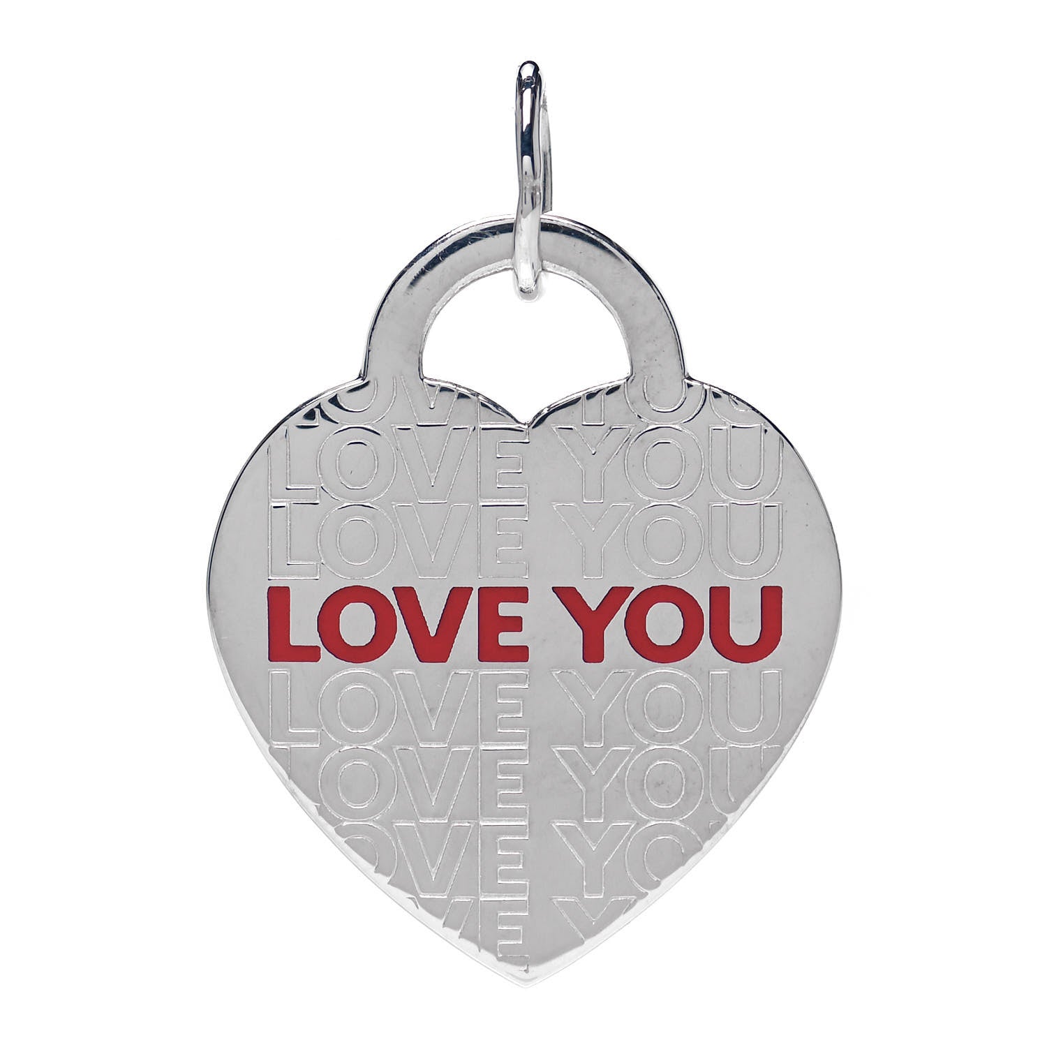 Tiffany Sterling Silver Enamel LOVE YOU Heart Pendant Red 1 of 3