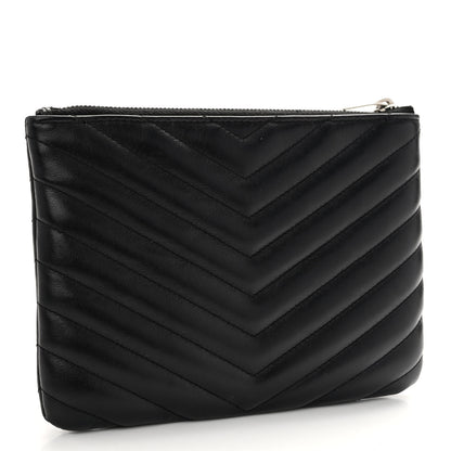 Saint Laurent Calfskin Matelasse Chevron Monogram Pouch Black 3 of 8