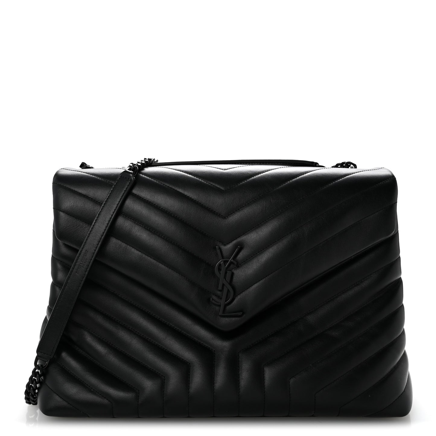 Calfskin Y Quilted Monogram Monochrome Large Loulou Chain Satchel Black