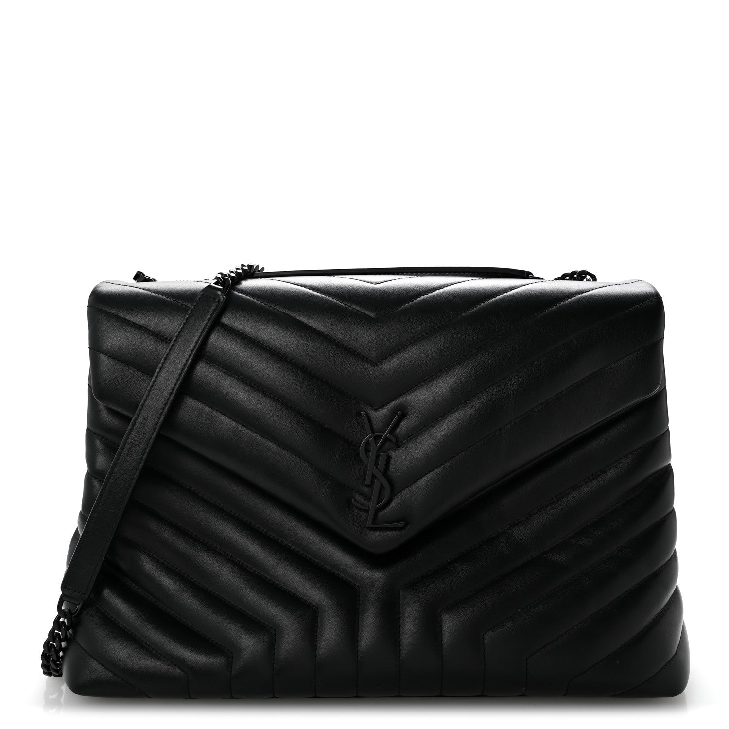 Saint Laurent Calfskin Y Quilted Monogram Monochrome Large Loulou Chain Satchel Black 1 of 14