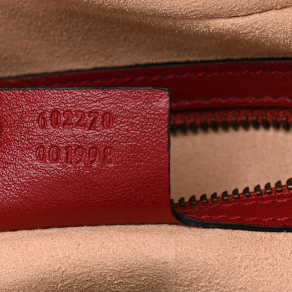 Gucci Vintage Effect Calfskin Matelasse Diagonal Small Torchon GG Marmont Bamboo Top Handle Shoulder Bag Black Romantic Cherry 7 of 12