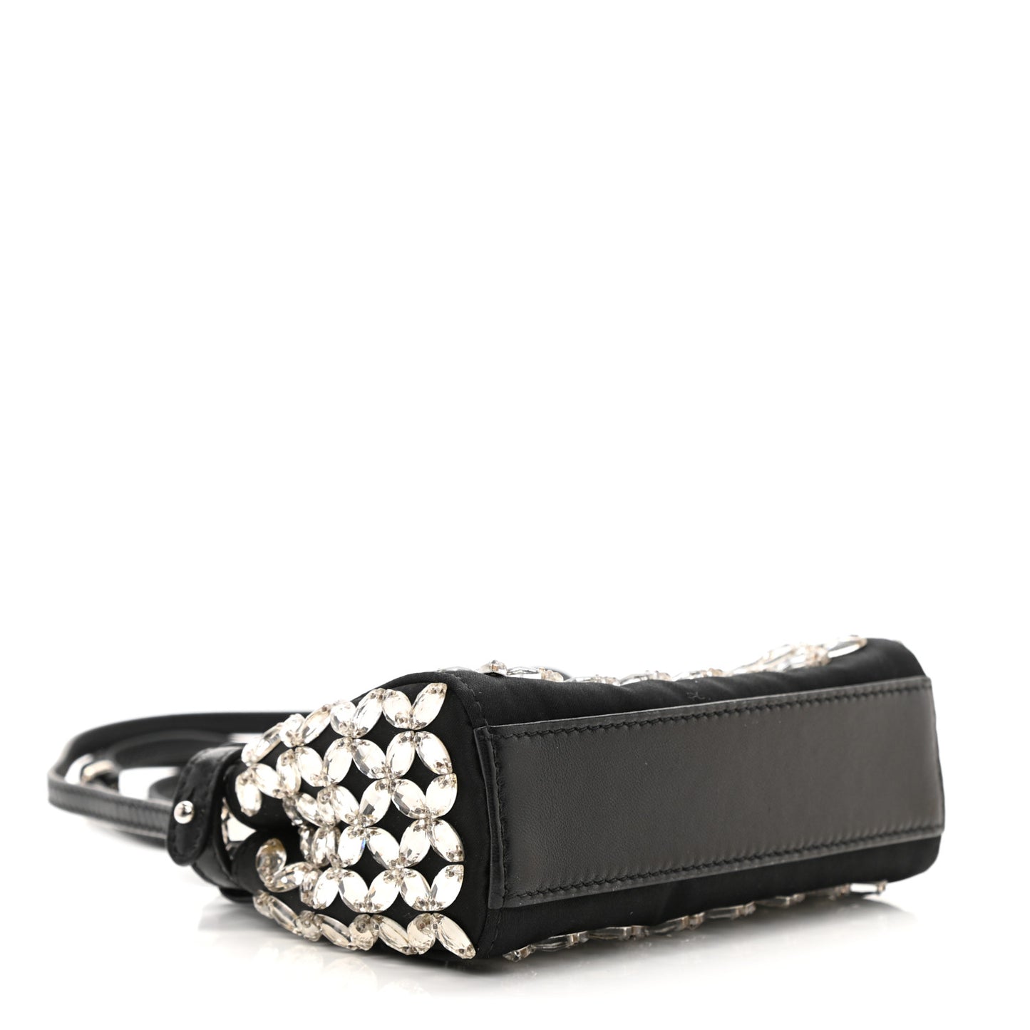 Satin Crystal Shiny Nappa Embroidered Micro Peekaboo Iconic Satchel Black Crystal