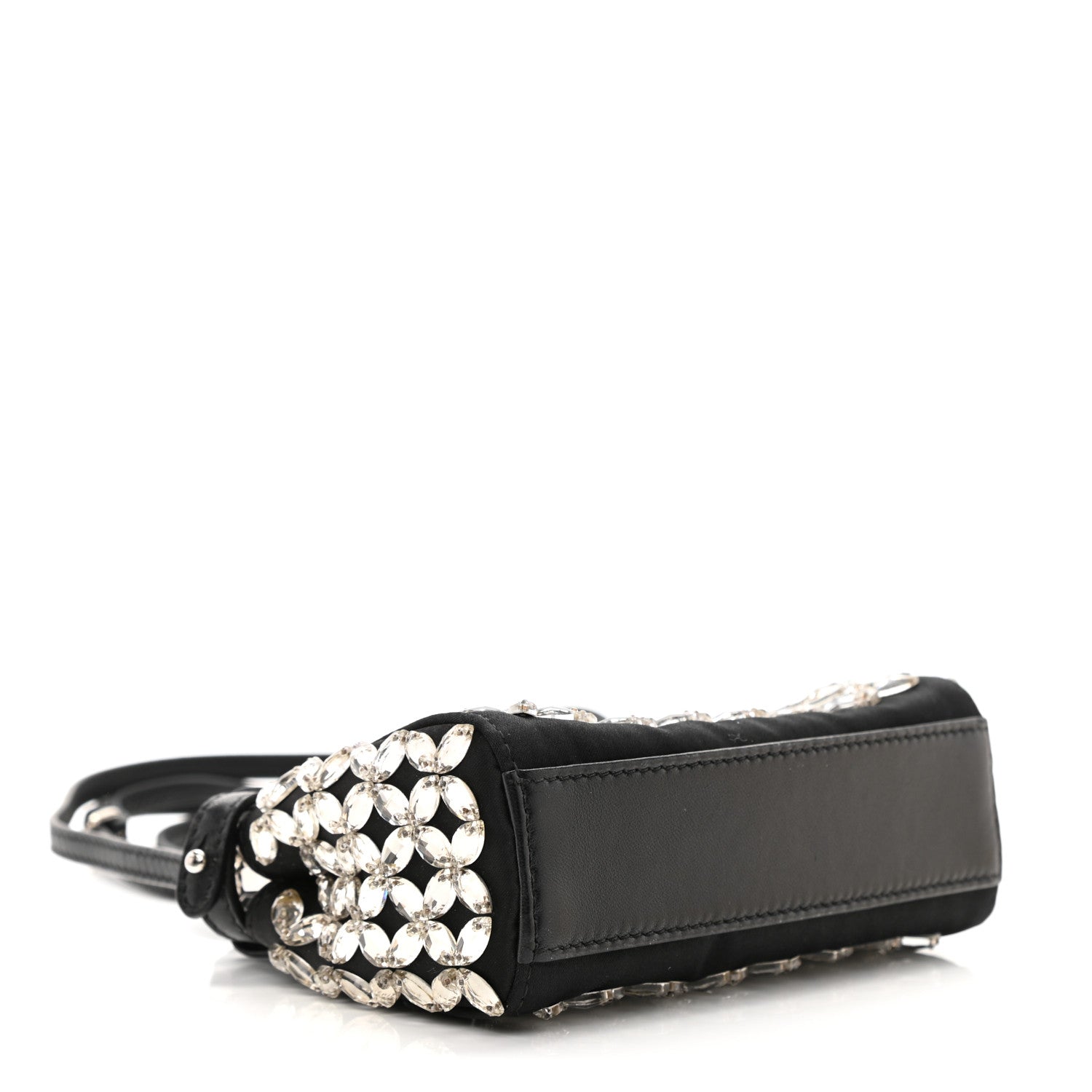 Fendi Satin Crystal Shiny Nappa Embroidered Micro Peekaboo Iconic Satchel Black Crystal 4 of 12