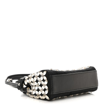 Fendi Satin Crystal Shiny Nappa Embroidered Micro Peekaboo Iconic Satchel Black Crystal 4 of 12