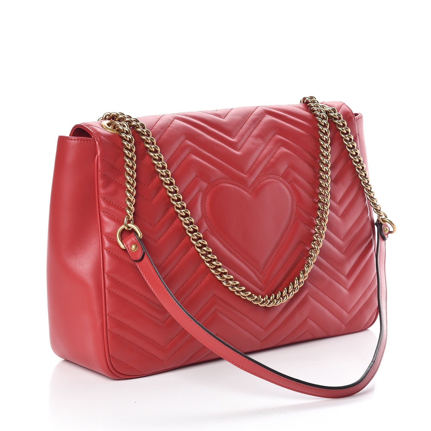 Gucci Calfskin Matelasse Large GG Marmont Shoulder Bag Hibiscus Red 3 of 9