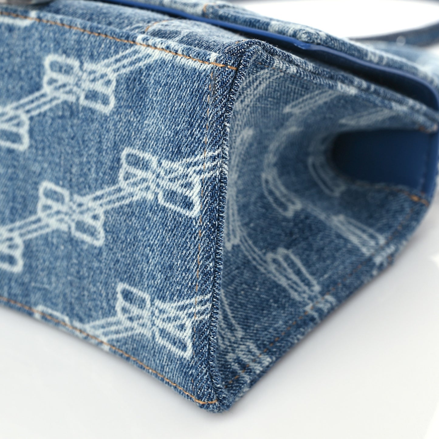 Denim BB Monogram Small Hourglass Top Handle Bag Blue