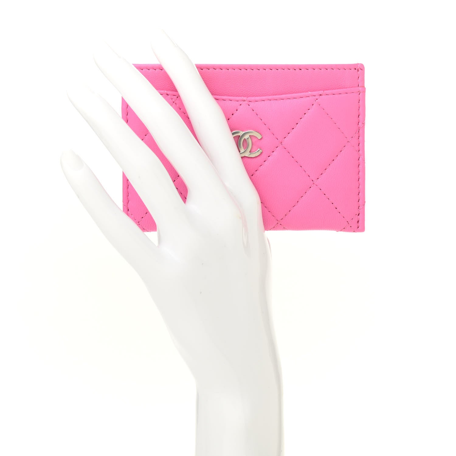 Chanel Lambskin Quilted Card Holder Neon Pink 2 of 8