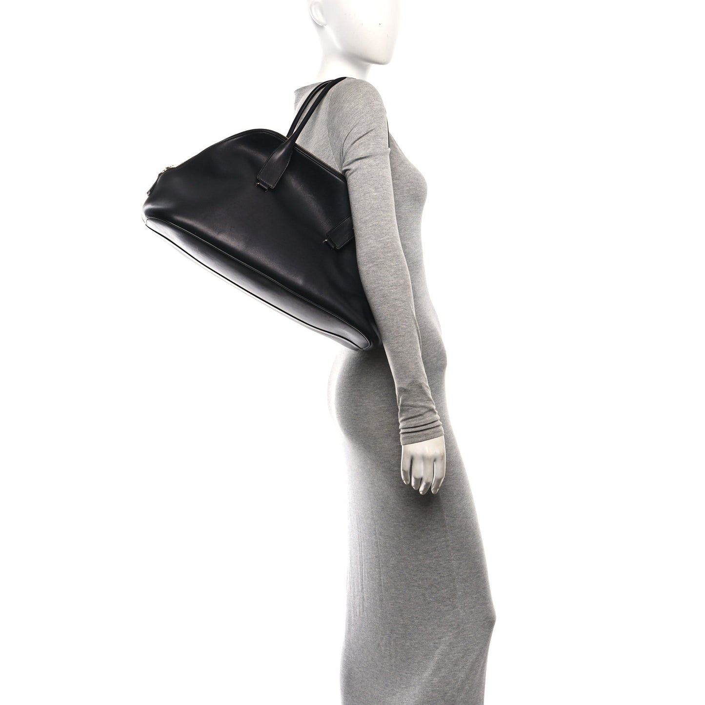 Polished Saddle Calfskin Large Devon Bag Black