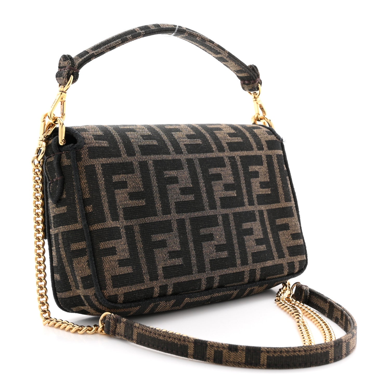 Fendi Fabric Jacquard FF 1974 Mini Baguette Tobacco Moro Black 3 of 12
