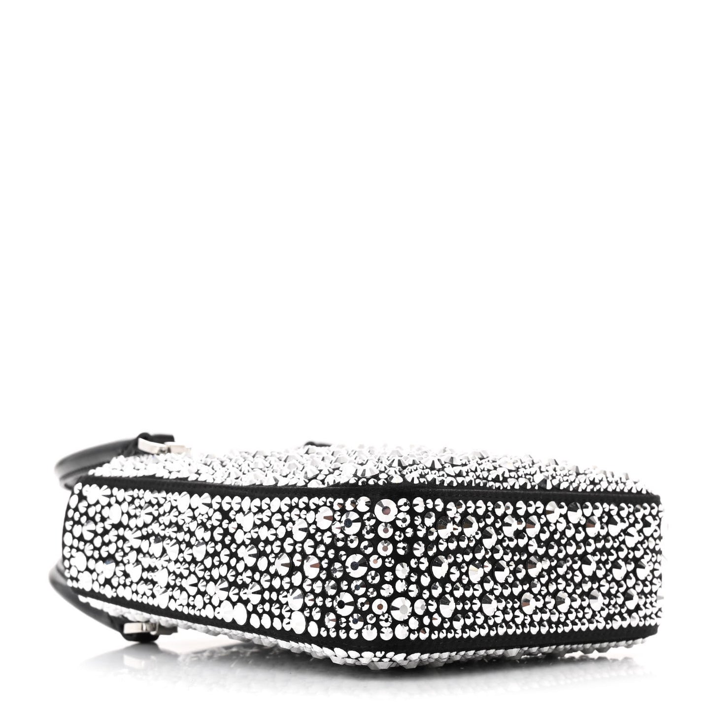 Satin Crystal Metal Triangle Logo Small Double Handle Crossbody Tote Metal