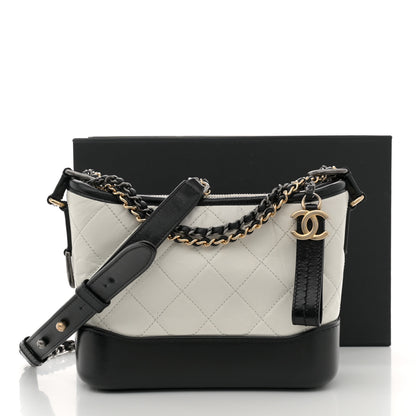 Chanel Aged Calfskin Quilted Small Gabrielle Hobo Black White 14 of 14