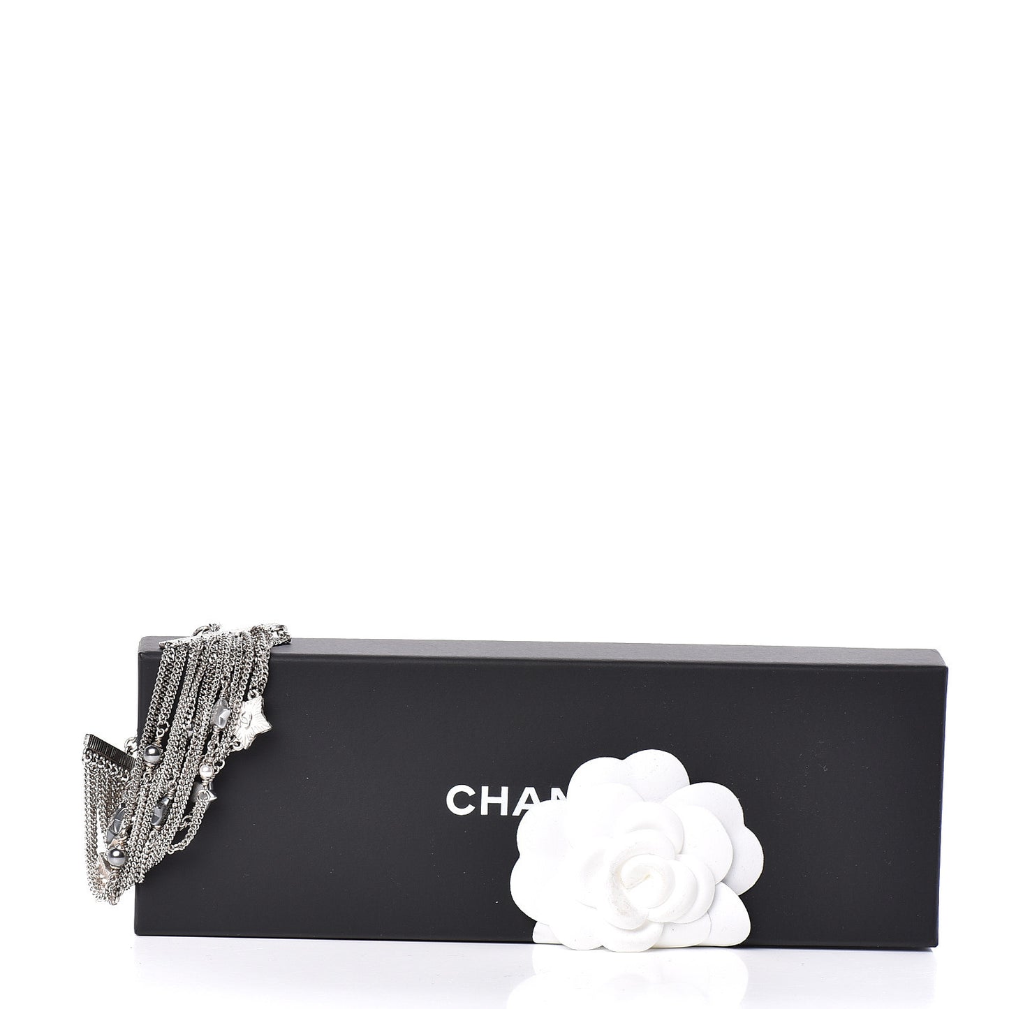 Metal Resin Pearl Multistrand Chain CC Bracelet Grey