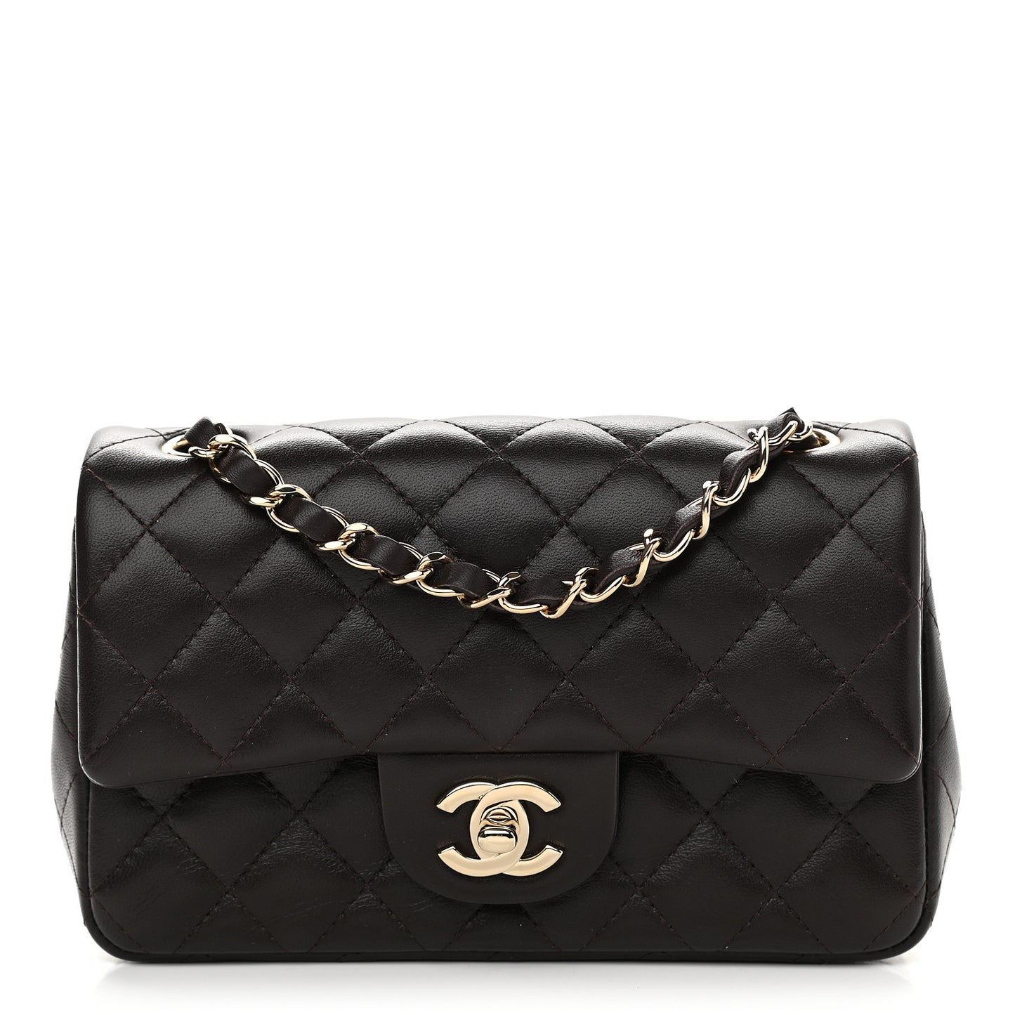 Lambskin Quilted Mini Rectangular Flap Dark Brown