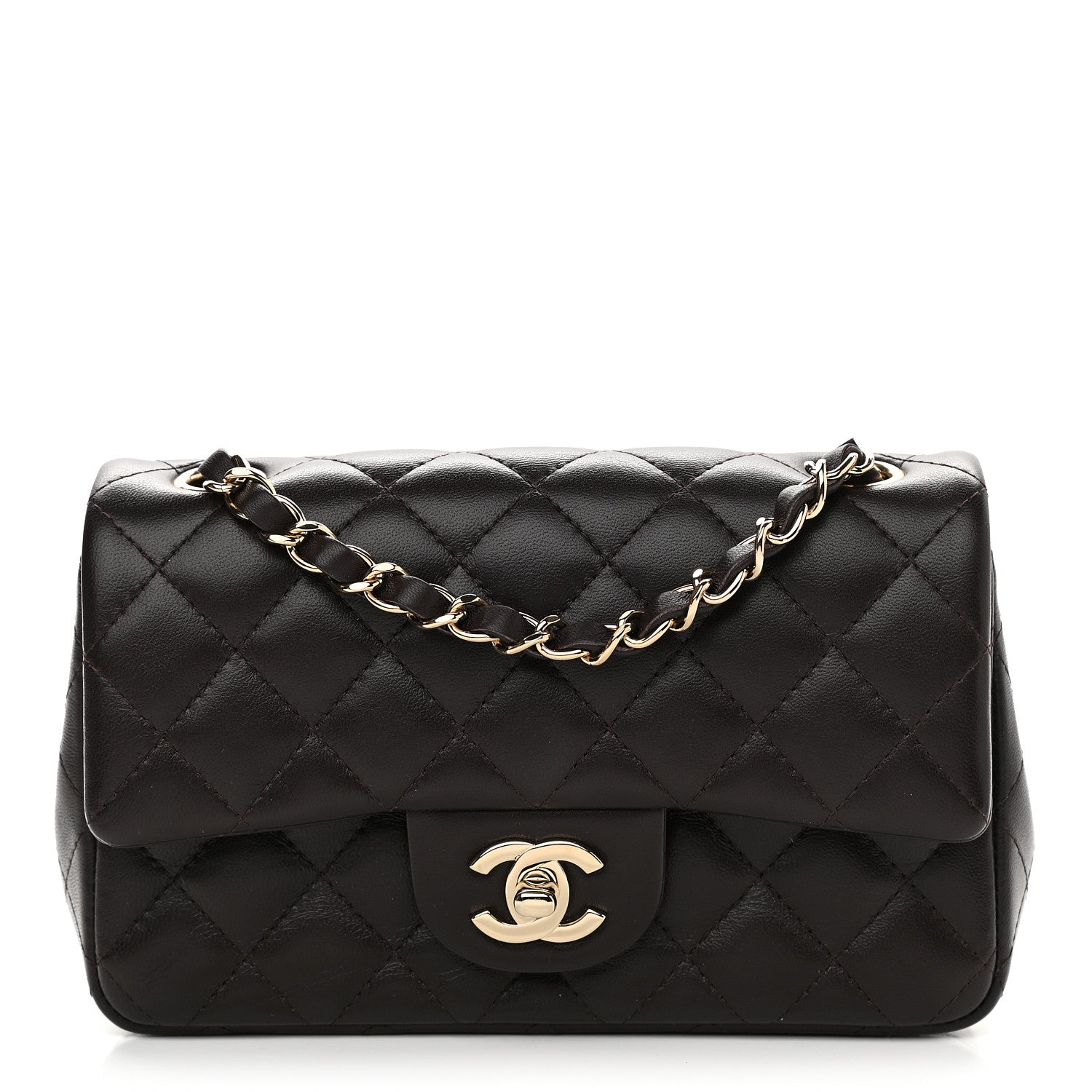 Chanel Lambskin Quilted Mini Rectangular Flap Dark Brown 1 of 9