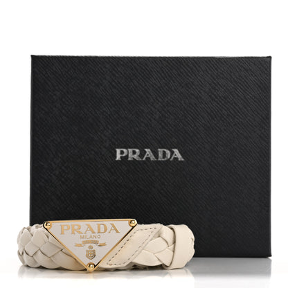 Prada Nappa Braided Triangle Logo Belt 80 32 White 6 of 6