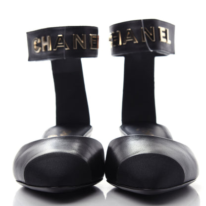Chanel Lambskin Grosgrain Cap Toe Logo Ankle Strap Pumps 37.5 Black 2 of 11