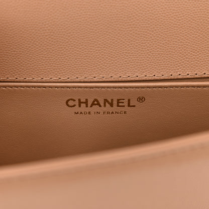 Chanel Caviar Quilted Medium Top Handle Boy Flap Dark Beige 7 of 10