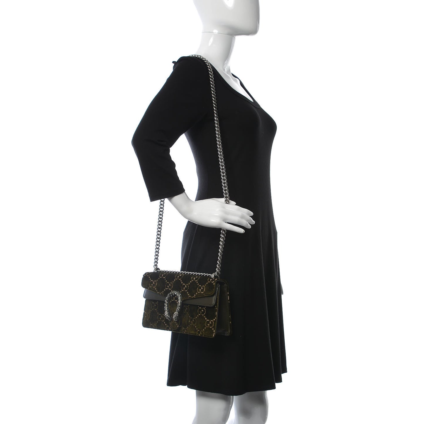 Velvet Moon Calfskin Crystal GG Monogram Small Dionysus Shoulder Bag Dark Olive Rose Gold